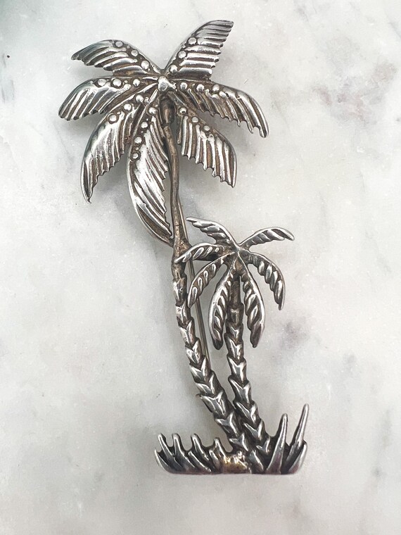 Vintage Sterling Silver Palm Tree Pin, 3 1/2 Inch… - image 4