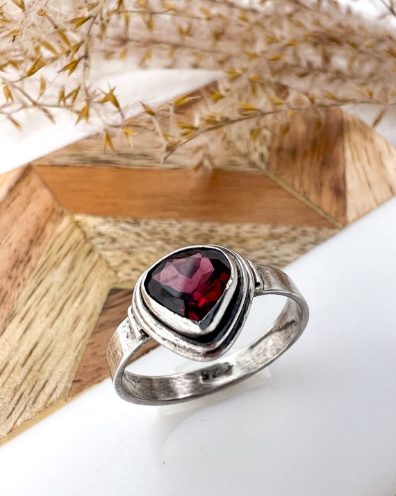 Rustic Sterling Silver + Garnet Ring, Size 6 - image 2