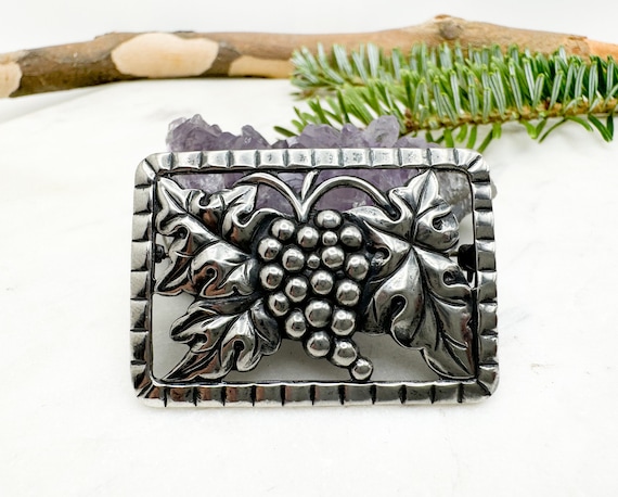Vintage Sterling Silver Rectangular Grape Pin - image 1