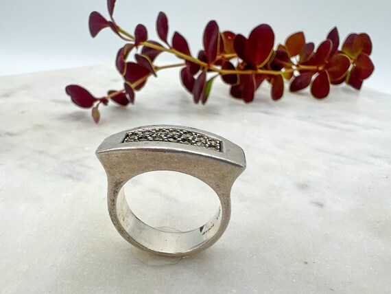 Vintage Chunky Rectangular Sterling Silver Ring w… - image 2