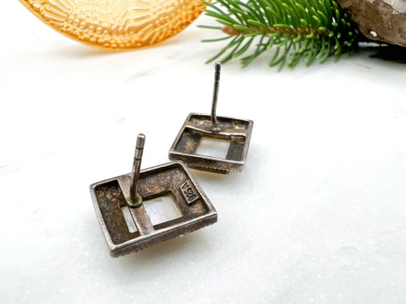 Vintage Rectangular Sterling + Gemstone Earrings - image 6