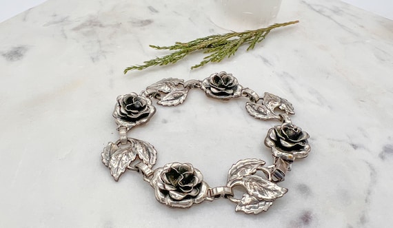 Vintage Danecraft Sterling Silver Floral Bracelet… - image 1