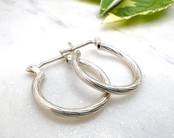 Vintage Textured Sterling Silver Hoops, 3/4 Inch