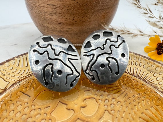 Vintage Abstract Sterling Silver Patterned Earrin… - image 2