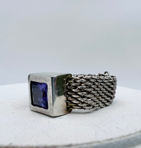 Square Purple Gem Statement Ring,  Sterling Silve… - image 2