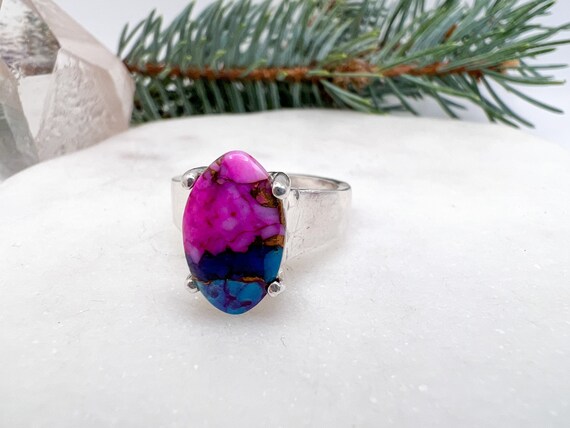 Sterling Silver Statement Ring with Vibrant Pink … - image 2