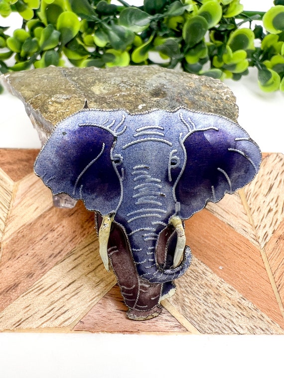 Vintage Blue + Purple Sterling Elephant Pin