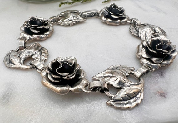 Vintage Danecraft Sterling Silver Floral Bracelet… - image 5
