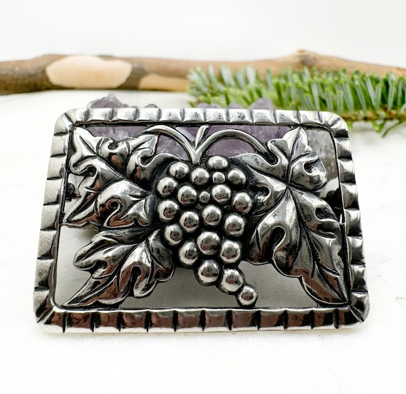 Vintage Sterling Silver Rectangular Grape Pin - image 3