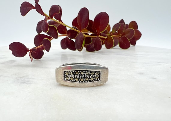 Vintage Chunky Rectangular Sterling Silver Ring w… - image 3