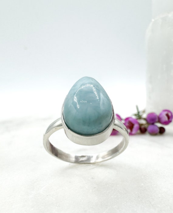 Artisan Sterling Silver + Larimar Teardrop Ring