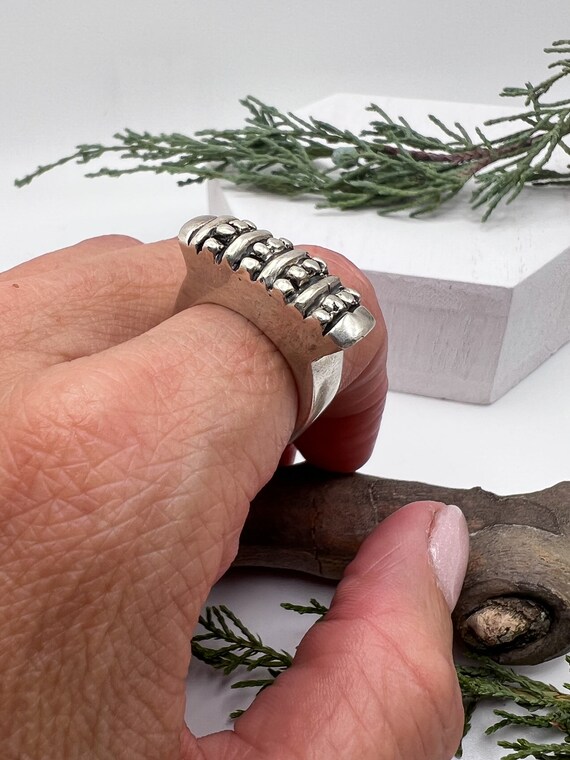 Vintage Heavy Rectangular Silver Medieval Style R… - image 10