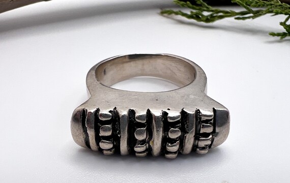 Vintage Heavy Rectangular Silver Medieval Style R… - image 9
