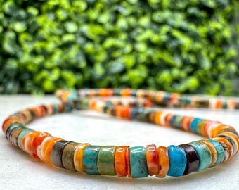 Collar vintage de turquesa y conchas de ostra espinosa, plata de ley (T26)