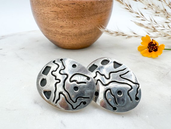 Vintage Abstract Sterling Silver Patterned Earrin… - image 3