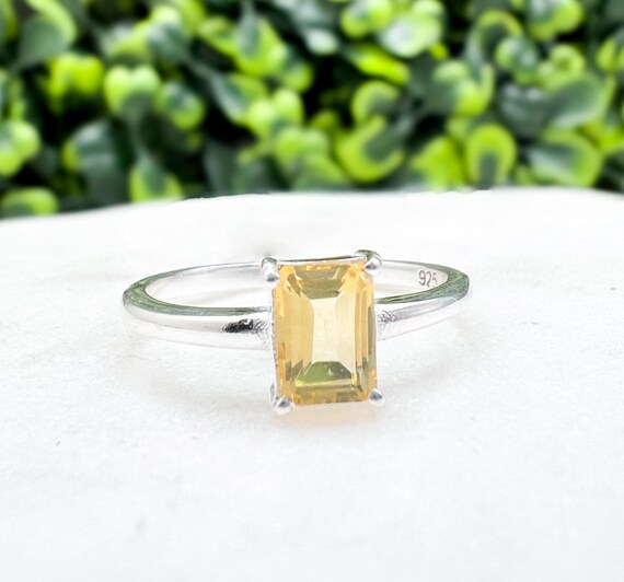 Simple, Modern Sterling + Rectangular Citrine Rin… - image 3