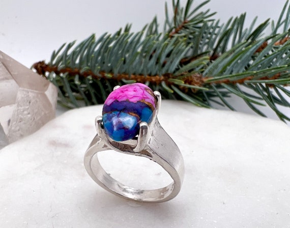 Sterling Silver Statement Ring with Vibrant Pink … - image 1