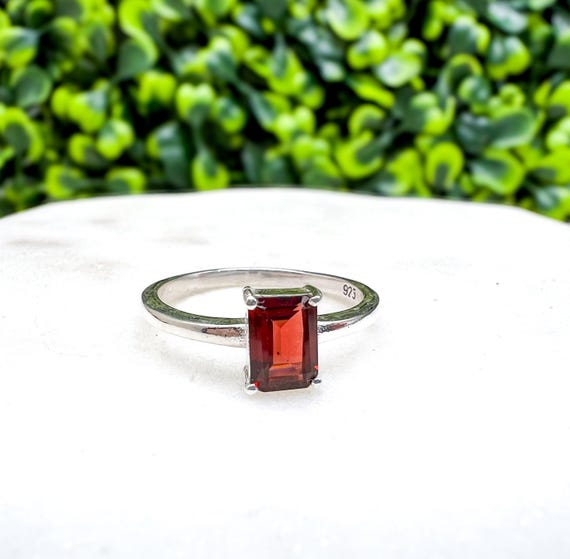 Simple, Modern Sterling + Rectangular Garnet Ring… - image 3
