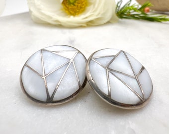 Vintage Abstract Geometric Mother of Pearl Clip On Earrings