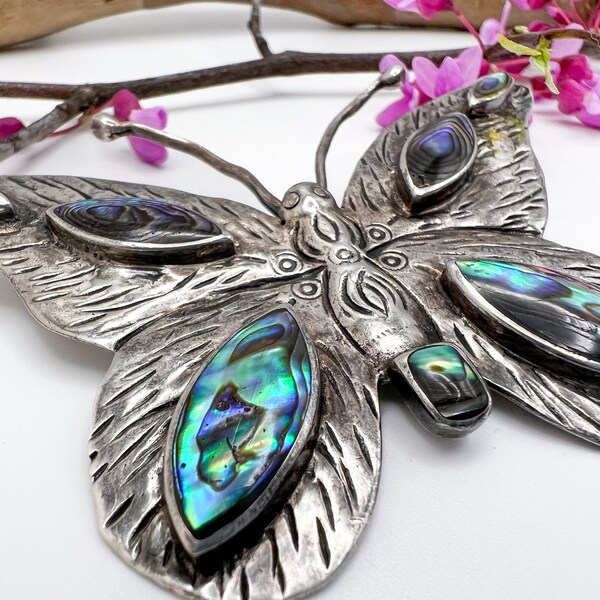 Vintage CFJ Sterling + Abalone Butterfly Pin