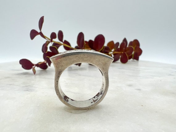 Vintage Chunky Rectangular Sterling Silver Ring w… - image 4