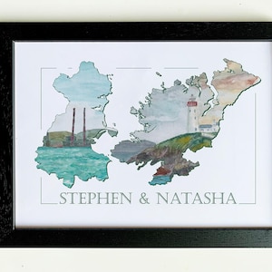 Mapa personalizado de um condado – irlandês ou britânico, presente personalizado para casais.