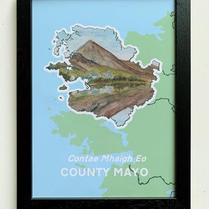 County Mayo Art Print A4 | Croagh Patrick | Irish + English Text | Ireland Wall Art | Irish County Decor | Gift for Irish Lovers