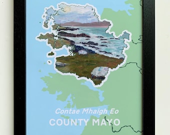 County Mayo Art Print | Croagh Patrick & Achill Island Map