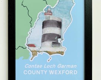 Konsttryck från grevskapet Wexford | Hook fyr, karta över Irland