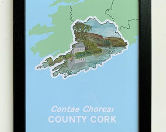 County Cork Map Art Print | Gougane Barra, Ireland Decor