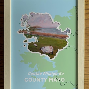 County Mayo Art Print A4 | Bertra Beach | Irish + English Text | Ireland Wall Art | Irish County Decor | Gift for Irish Lovers