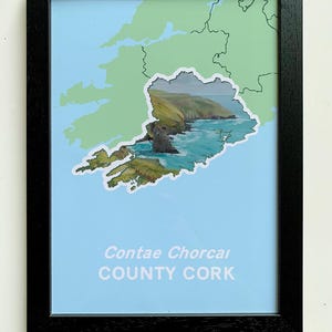 County Cork Art Print A4 | Old Head of Kinsale | Irish + English Text | Ireland Wall Art | Irish County Decor | Gift for Irish Lovers