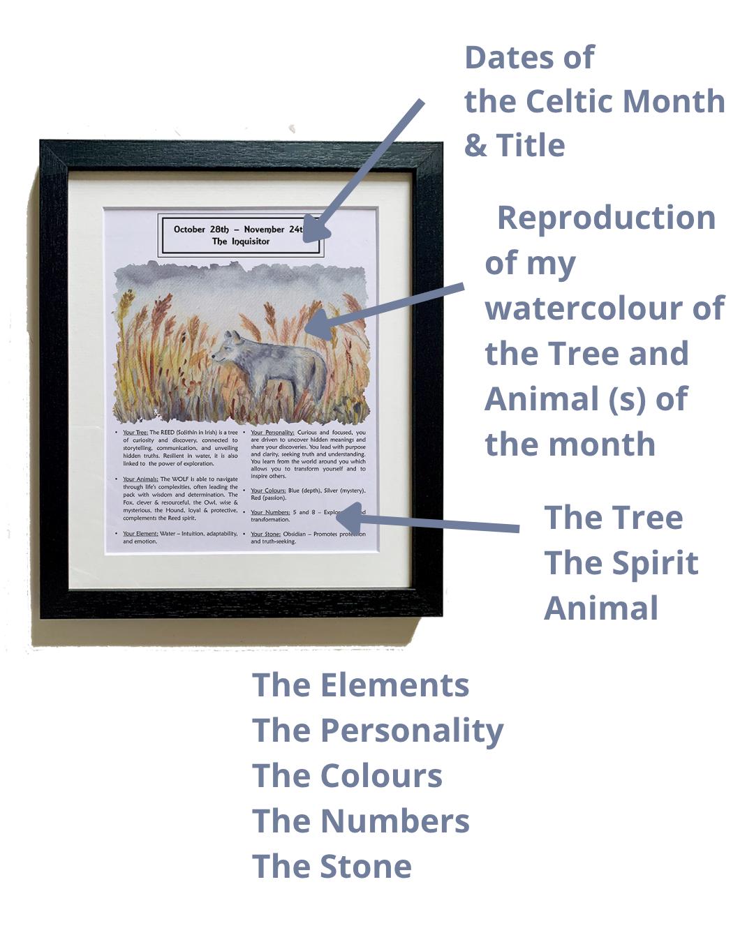 Celtic Zodiac Wolf & Reed Art Print | October-november Birth Month - Etsy