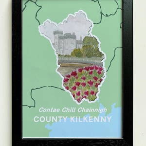 County Kilkenny Art Print A4 | Kilkenny Castle | Irish + English Text | Ireland Wall Art | Irish County Decor | Gift for Irish Lovers
