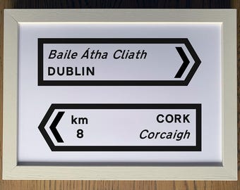 Custom Irish Roadsigns | Personalized Ireland Art Print | Landmark, Town, Names | A4, Unframed or Framed