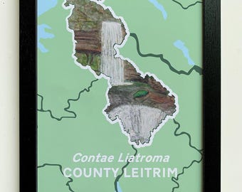 County Leitrim Kunstdruck | Glencar Waterfall, Irland Karte