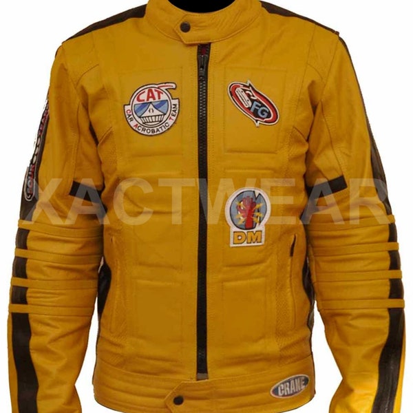 Mens Kill Bill Uma The Bride Cosplay Outfit Mans Motorcycle Lambskin Leather Biker Jacket