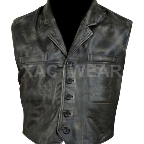 Mens HELL ON WHEELS Cullen Bohannon Vintage Real Sheepskin Leather Vintage Biker Vest