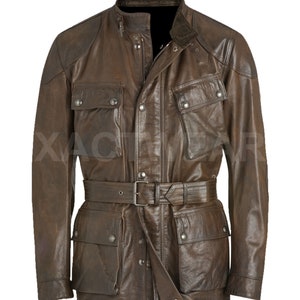 Chaqueta informal de piel de oveja auténtica estilo Safari en la jungla Panther-Tan para hombre Peacoat