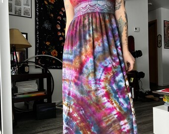 Small Upcycled Tie Dye Maxi Dress