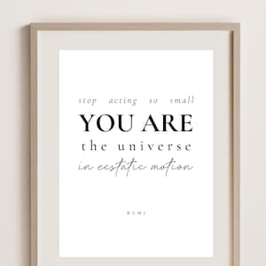 Stop met je zo klein te gedragen dat je het universum bent | Rumi Kunst aan de muur | Rumi Gedicht | Rumi Quote | Rumi Quote Poster | Rumi Quote Kunst aan de muur | Poëzie Prints