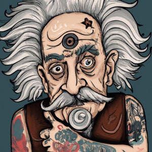 Steampunk-afbeelding van Albert Einstein met tatoeages
