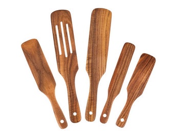 5 pieces set kitchen wooden spatula, nonstick cooking utensil with hanging hole, wood cookware, kitchen tools, baking mixing and serving