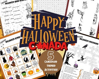 Canadian Halloween Activity Pack | Printable Kids Games & Puzzles | Bingo, Word Search, Crossword, Word Scramble