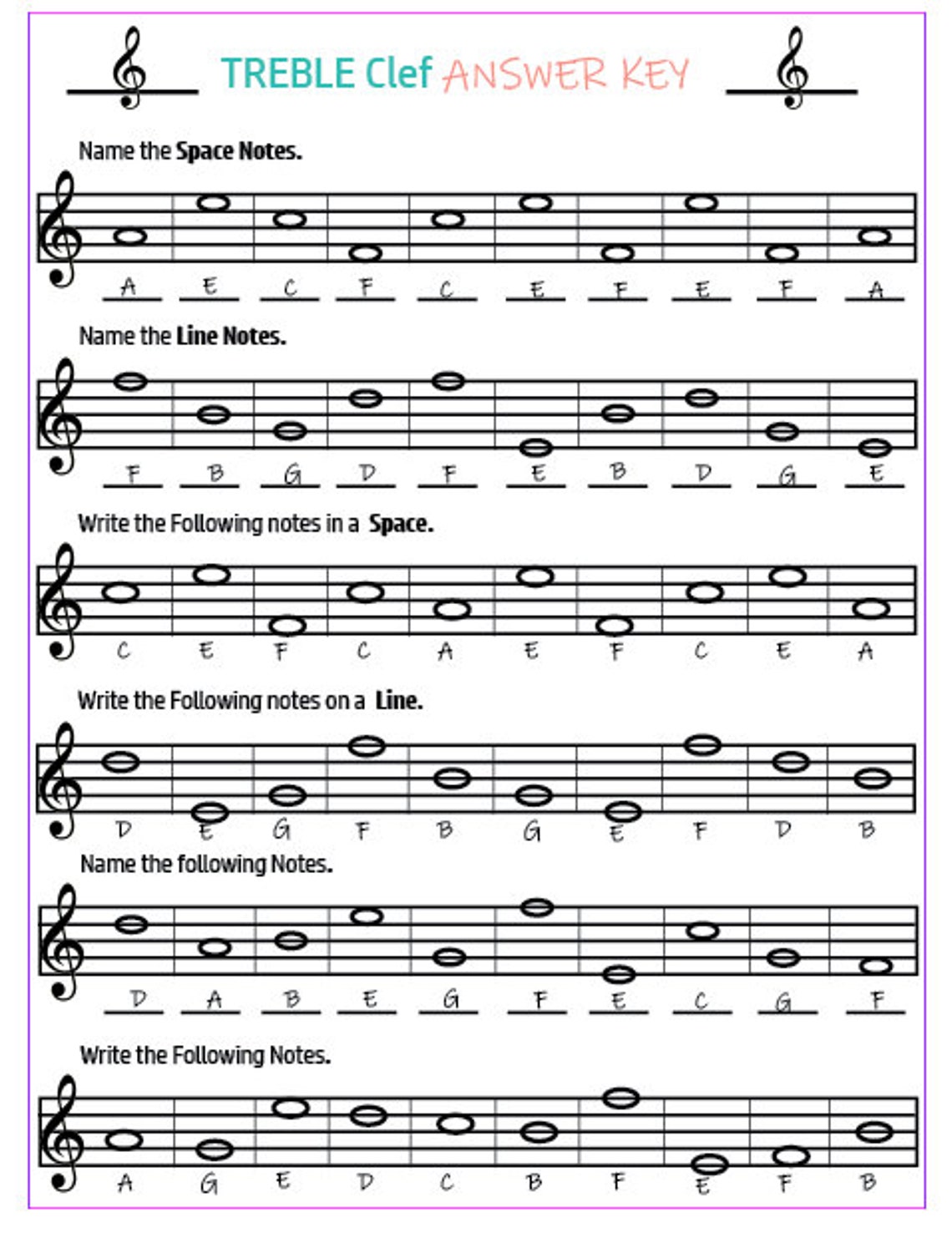 Music Notation Practice Sheets With Answer Keys Etsy