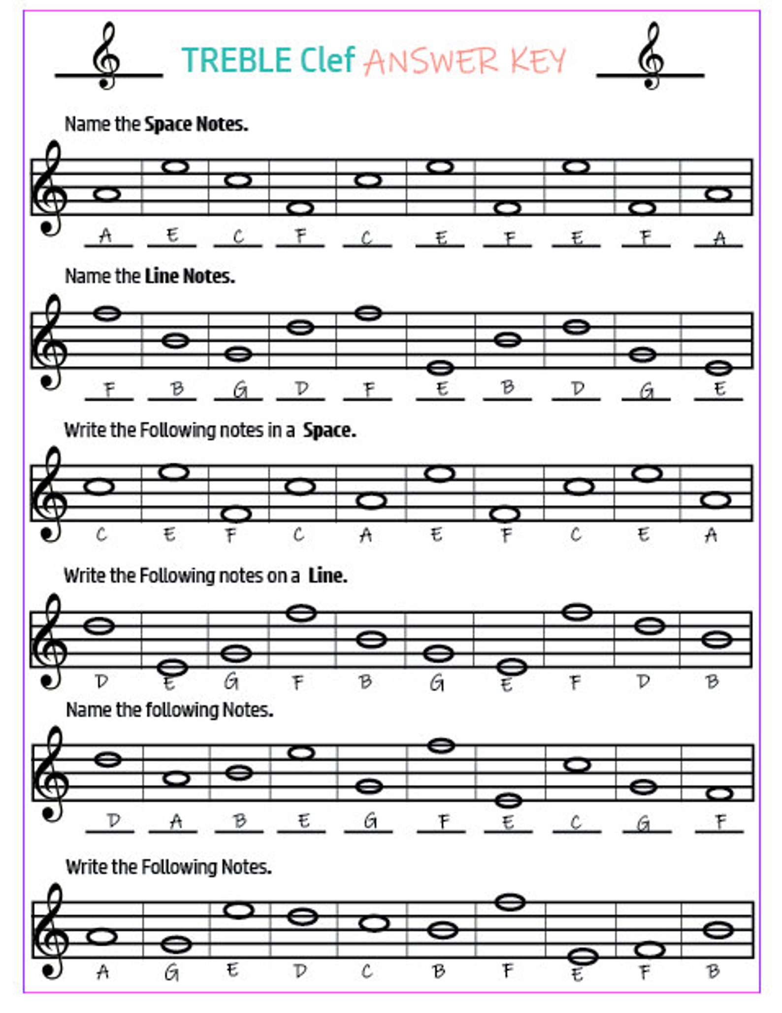 Music Notation Practice Sheets With Answer Keys Etsy
