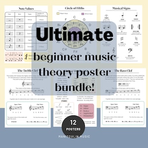 Ultimate Music Theory Poster Bundle | Digital Download | 12 Posters | Clefs | Notes | Intervals | Triads | Circle of Fifths | Definitions