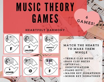 Printable Music Theory Game: Heartfelt Harmony Matching (6 Games)