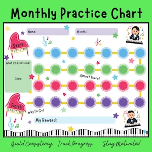 Monthly Music Practice Chart | Piano Practice Log for Kids and Students | Digital Download