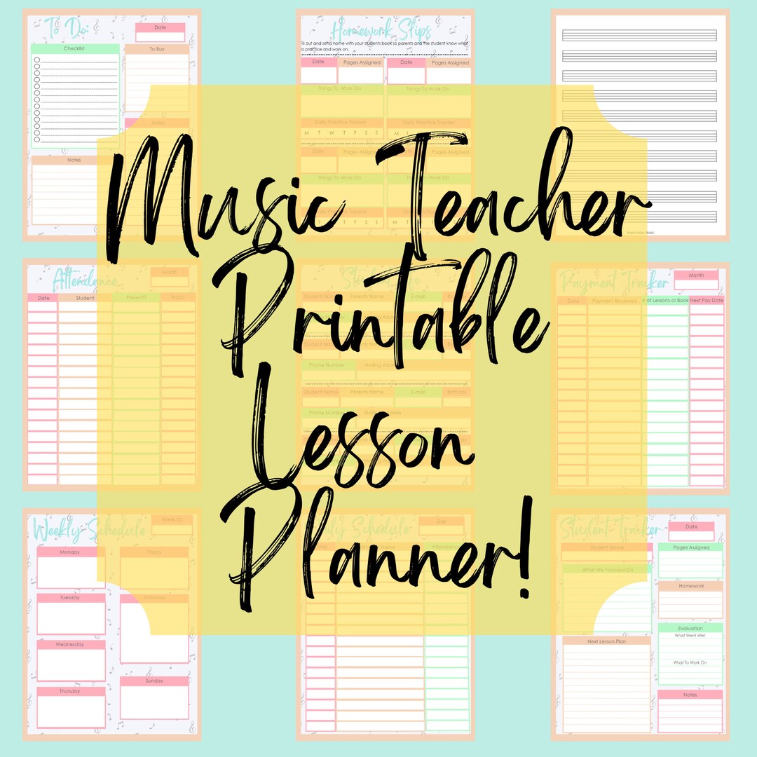 Music Teacher Printable Planner Lesson Planner Student Tracker